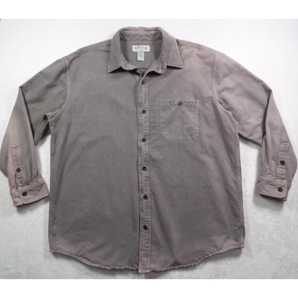 Vintage Orvis Shirt Mens Size Extra Large Gray Button Up Long Sleeve Heavy